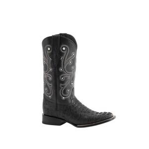 NEW FERRINI men's caiman crocodile-print western boots in black